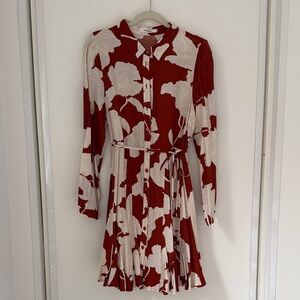 Elegant Red and White Floral Long Sleeve Dress